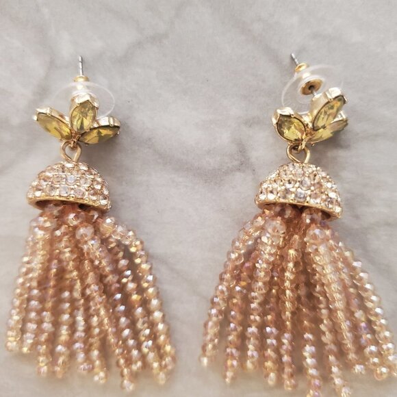 💖 Baublebar Rhinestones Crystals Pave Faceted Beads Beaded Tassel Earrings 💖 - Picture 3 of 10